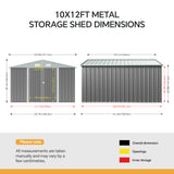 10x12ft grey metal storage shed dimensions diagram with apex roof