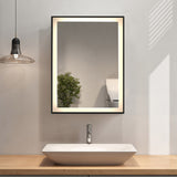 Anti-fog LED mirror cabinet with glowing border, mounted above a white sink