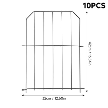 Black metal garden fence panel diagram with vertical grid bars and side posts, 10 pcs