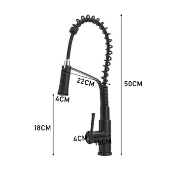 Black pull-down kitchen faucet height diagram with 22CM reach