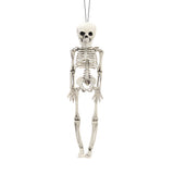 White hanging skeleton decoration with skull and ribcage, full-body view