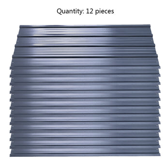 Charcoal black corrugated steel roofing sheet panel, close-up of ridged surface