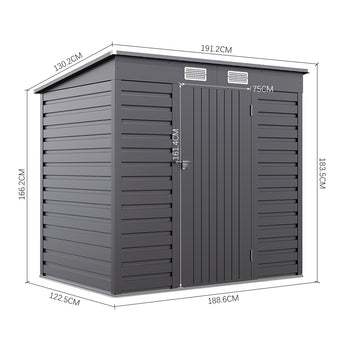 Gray outdoor storage shed dimensions diagram, 191.2cm W x 166.2cm H