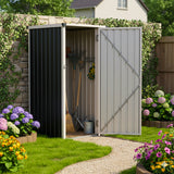 3x3 ft anthracite metal garden storage shed with double doors open