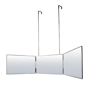 Foldable tri-fold hanging makeup mirror, white frame with three reflective panels