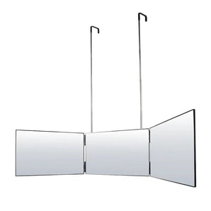Foldable tri-fold hanging makeup mirror, white frame with three reflective panels