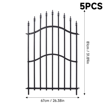 5-pack black metal decorative fence panels with arched wave top and spear finials