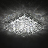 Square crystal LED ceiling light with faceted crystal canopy and bright LED glow