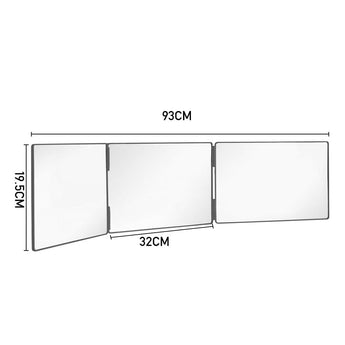 Tri-fold hanging makeup mirror dimensions: 93cm height and 320cm width (black)