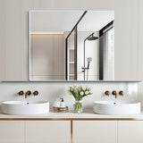 Frameless rounded-corner wall mirror, slim edge, clear reflective glass