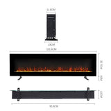 Electric fireplace dimension diagram, 95.6CM wide with support legs