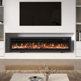 70/80 inch electric fireplace insert with tempered glass front and orange flame display