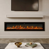 70/80 inch LED electric fireplace insert with tempered glass front and glowing flame effect