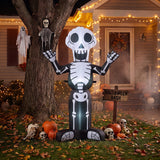 Inflatable black-and-white cartoon skeleton Halloween decoration with raised arms