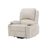 Light chenille power recliner chair, padded arms and headrest, single-seat