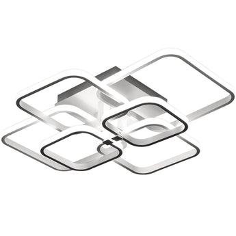 White LED semi-recessed ceiling luminaire with multi-panel square ring design