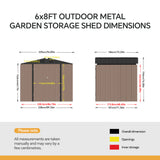 Outdoor metal garden storage shed dimensions diagram with height and width measurements