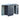 Metal garden storage shed with sliding door opening, ribbed panels and apex roof vents, dark