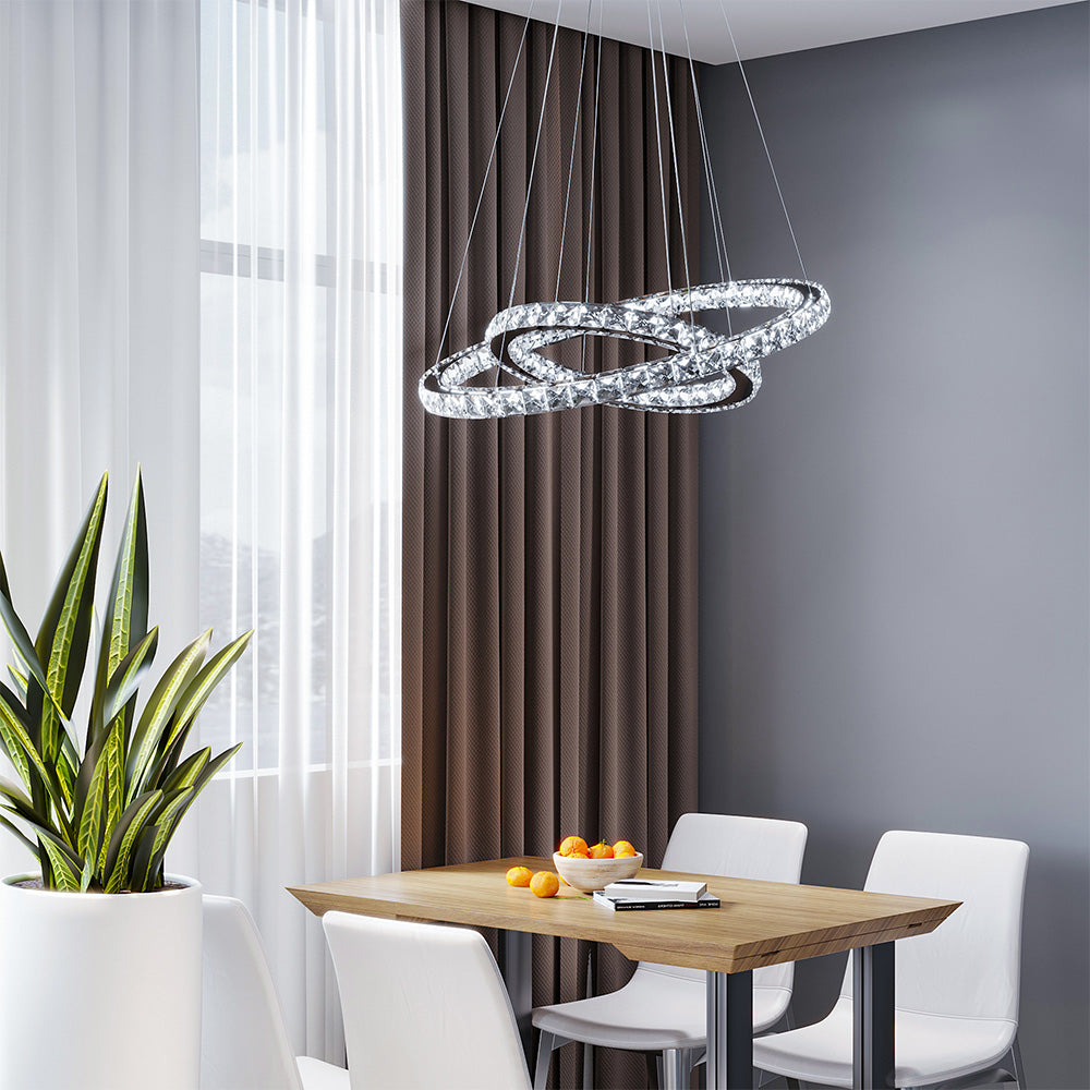 63W 2 Tier Modern LED Crystal Loop Pendant Light Ceiling Chandelier