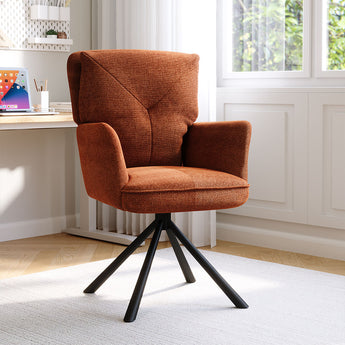 Rust-orange high-back accent chair with tufted back and black swivel legs
