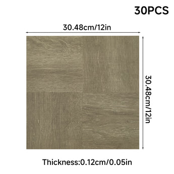 30pcs wood-effect vinyl floor tiles set showing 30.48cm x 30.48cm size and 0.12cm thickness