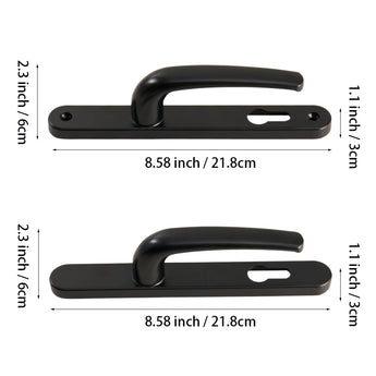 21.8cm black lever door handle pair with long backplates, lock-free design