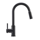Black stainless steel kitchen faucet, single handle design with curved gooseneck