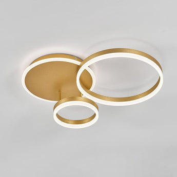 Gold 3-ring LED ceiling light with two overlapping large rings and one smaller ring