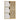 Wooden storage cabinet with three white panel doors and two interior open shelves