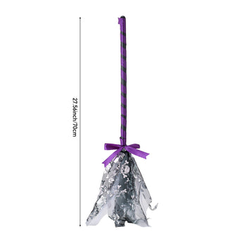 Purple-striped Halloween wand with silver tulle pouch and purple ribbon bow
