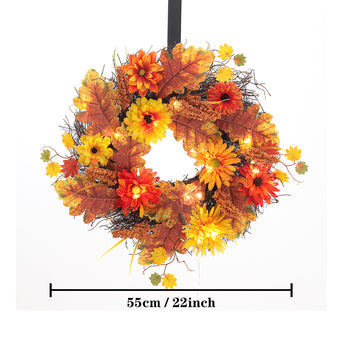 Halloween autumn wreath, 55 cm, with orange and yellow flowers and leaf accents