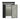 Open-front metal storage shed with flat roof, dark frame and light gray wall panels, hinged doors