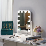 Hollywood vanity mirror with 12 bulbs, white frame and standing base
