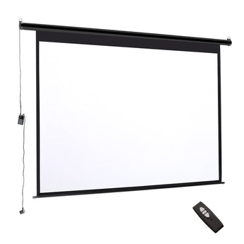 Motorized projector screen with remote control and black roller frame