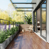 Self-adhesive wood-grain PVC plank flooring, reddish-brown tone for patio floor