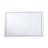 Wall-mounted LED bathroom mirror with slim silver frame and built-in touch controls