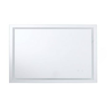 Wall-mounted LED bathroom mirror with slim silver frame and built-in touch controls