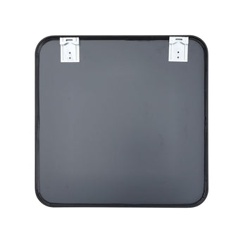 Square wall mirror with black aluminum frame and rear mounting brackets