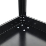 Inside base of tool cart showing corner bolts and smooth black shelf surface
