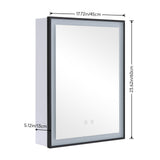 Anti-fog LED mirror cabinet with black frame and touch controls, front view