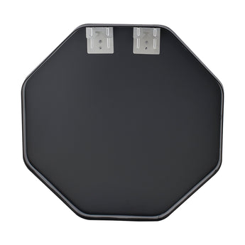 Octagonal mirror back panel with black finish and two mounting plates