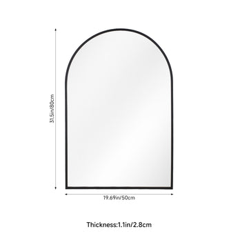 Arched bathroom mirror with black aluminum alloy frame and clear HD float glass