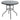 Round black dining table with glass-like top and curved metal legs