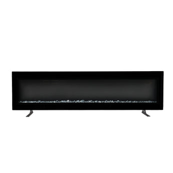 Black LED electric fireplace with tempered-glass front and blue ember strip