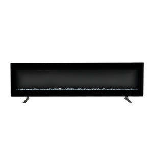Black LED electric fireplace with tempered-glass front and blue ember strip