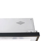 Bathroom mirror cabinet back panel with ventilation holes and mounted connector