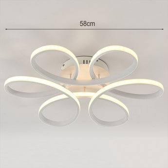 LED semi-ceiling luminaire, 58 cm wide, with five white petal rings and central mount