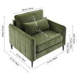 Green chenille accent chair layout with labeled dimensions