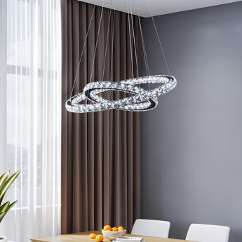 Ring-shaped crystal LED pendant lamp with double halo rings