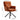 Rust-orange high-back accent chair with side profile and size dimensions diagram
